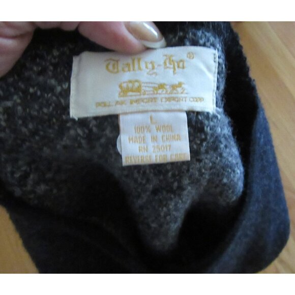 Vintage Tally-Ho Black Wool Cardigan W/ Brass-Style Buttons Sz L - Picture 6 of 6